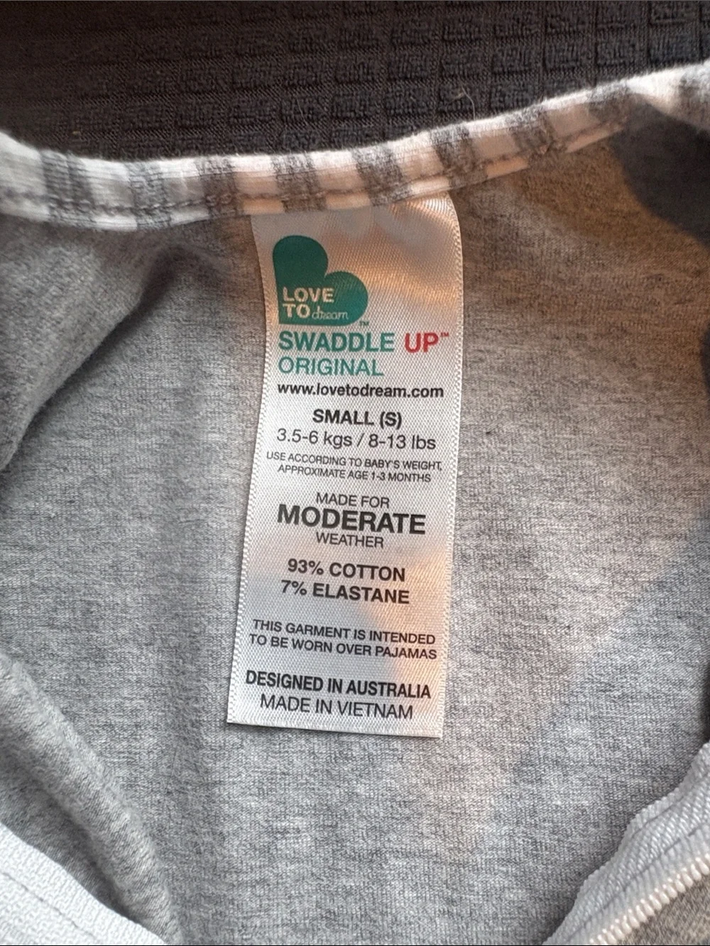 Love to Dream Swaddle Up Grey Baby Swaddle One-Piece with Front Zipper NWOT S